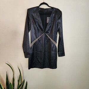 NWT- Michael Costello Black Cutout Mini Dress – Plunge Neck – Size L (8–10)